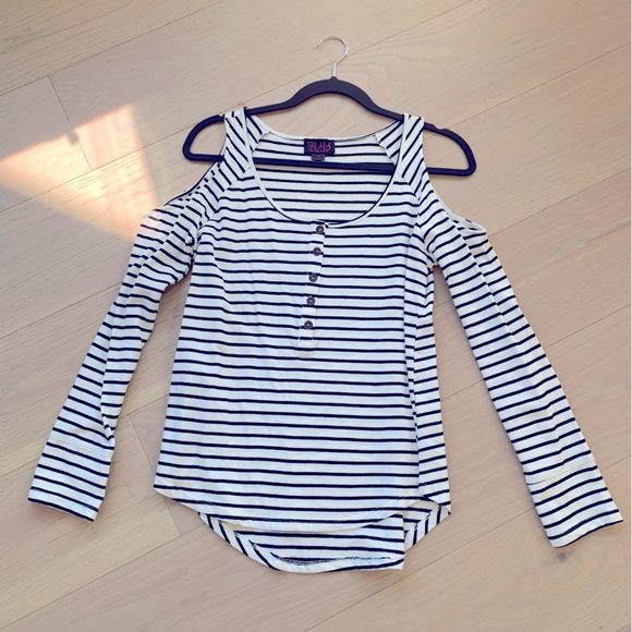 Striped Top with Cut Out Shoulder Detail - Picture 2 of 5